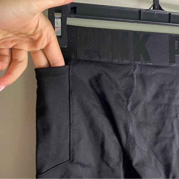 Victoria’s Secret Pink Black Logo Crossover Waist Ultimate Leggings- Size Small - Picture 2 of 5